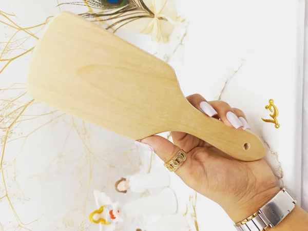 برس مو بامبو چوبی کف سفید و مستطیلی و دندانه چوبی JA.STYLE