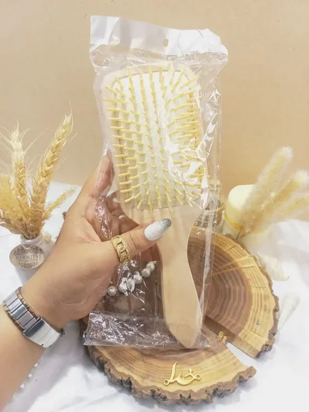 برس مو چوبی بامبو مستطیلی کف کرمی سایز بزرگ | فروش عمده