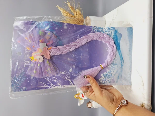 گیره موی دخترانه با موی اکستنشن آبی طرح پاپیون