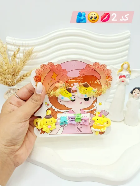 ست عینک و کش و کلیپس بچگانه طرح کرومی ( مدل عینک دايره ای گل دار)