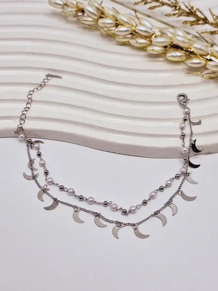 پابند دو لاین طرح آویز ماه و مروارید آبکاری رادیوم