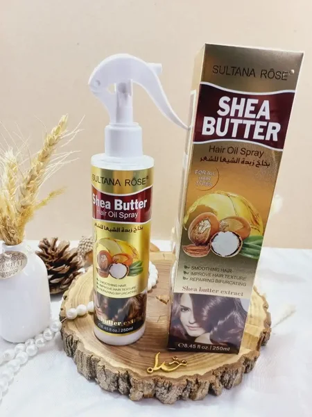 اسپری دو فاز مدل کره فندق SHEA BUTTER حجم 250 میل برند سلطان رز SULTANA ROSE اصلی کد SA227