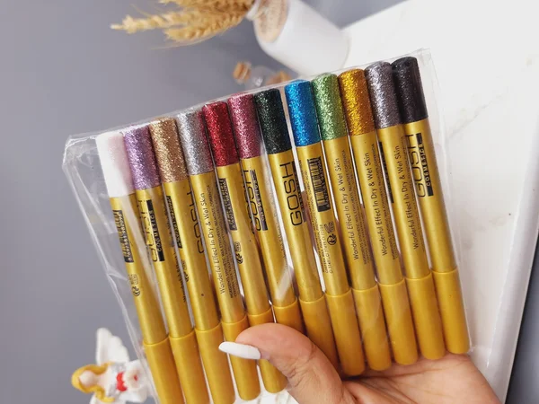 پک 12 تایی مداد چشم گلیتری برند گاش GOSH پوکه طلایی