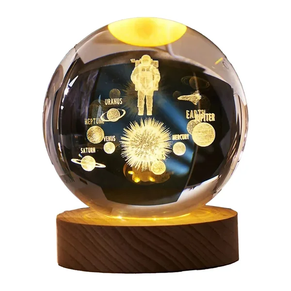 چراغ خواب گوی کریستالی فوق العاده زیبا طرح فضانورد و سیارت زمین