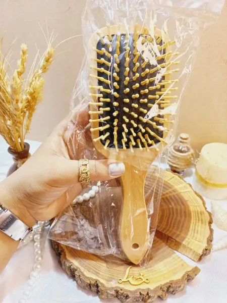 برس مو بامبو دندانه چوبی کف مشکی مربعی سایز بزرگ